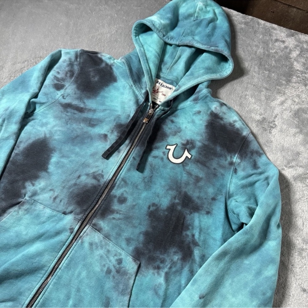 True Religion Blue/turquoise  and Black Tie-Dye Hoodie- Mens XL